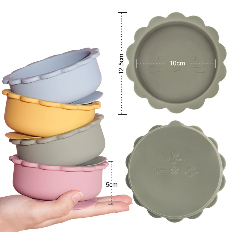 New Design Children Silicone Bowl Suction Plate Baby Feeding Tableware Cartoon Cute Boy Girl Gift Baby Shower Food Tray