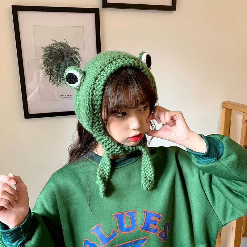 Winter Skullies 2022 Women Hat Frog Crochet Knitted Hat Costume Beanie Hats Women Gift Baby Anime Hat Photography Prop Party
