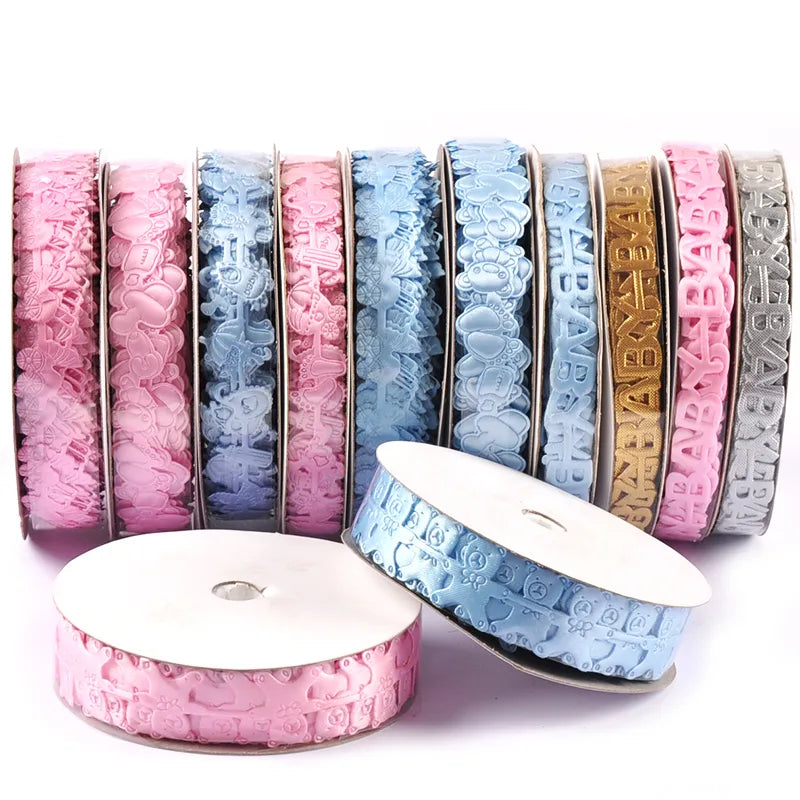 1-1.5cm Mix Pink/blue Ribbons For Crafts Supplies Embroidered Fabric Wrapping Gift Baby Party Decorations DIY Sewing Accessories