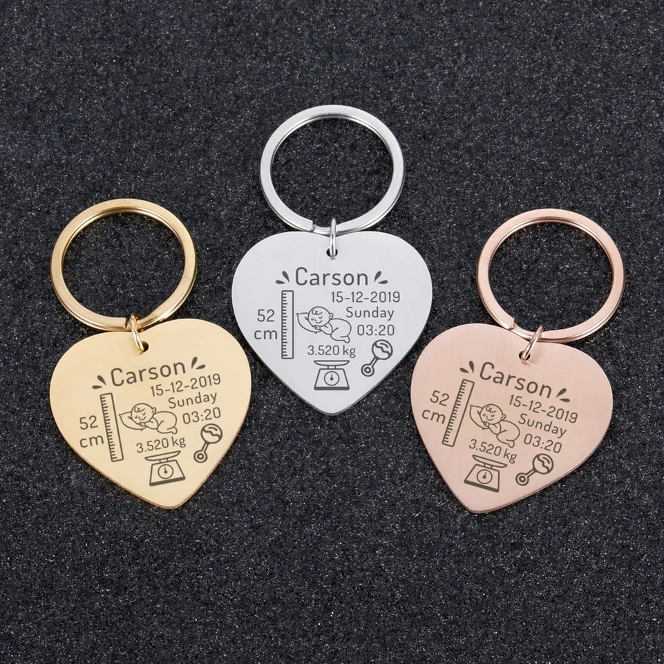 Personalized New Baby Birth State Keychain Gift For New First Father Mother Day Gift Baby Name Date Weight Time Height Key Rings
