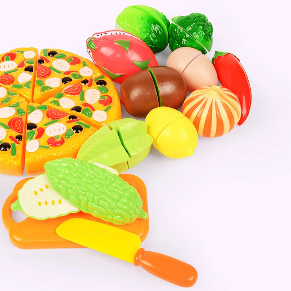 Hot Sale Role Play Educational Gift Baby Toy Pretend Play Food Set Fruits Vegetable Kitchen Playset for Kid's Gift Assembly Game